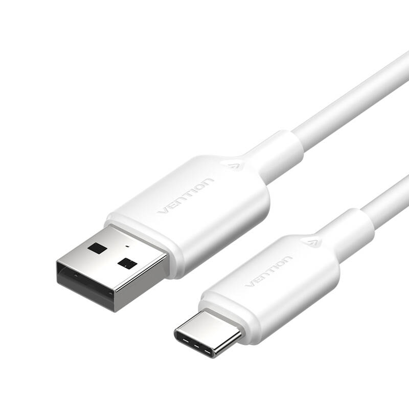 USB 2.0 A uz USB-C 3A kabelis Vention CTQWF 1M (balts)