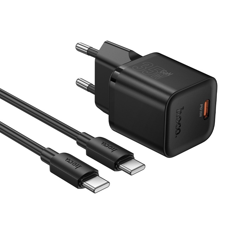 Lādētājs Hoco N66 35W GaN USB-C/USB-A + USB-C uz USB-C kabelis 1.0m melns
