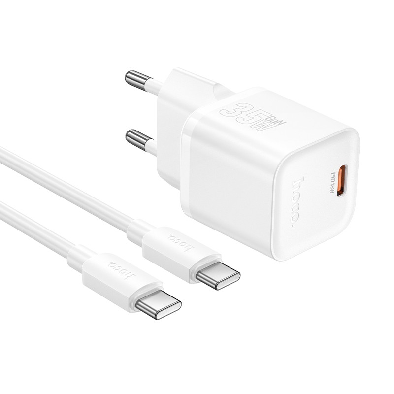 Lādētājs Hoco N66 35W GaN USB-C/USB-A + USB-C uz USB-C kabelis 1.0m, balts