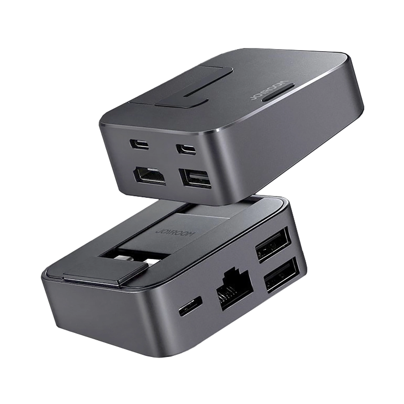Hub Joyroom S-H121 USB-C statīvs - USB-A 3.0 / RJ45 / HDMI / USB-C / Thunderbolt MacBook Pro - pelēks