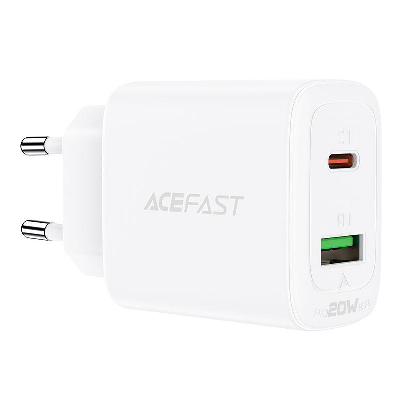 Acefast sienas lādētājs USB Type C / USB 20W, PPS, PD, QC 3.0, AFC, FCP balts (A25 balts)