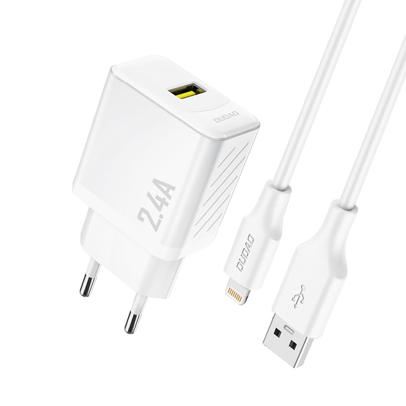 Dudao A23LEU 2.4A GaN EU USB-A Wall Lādētājs with USB-A to Lightning Kabelis - Balts