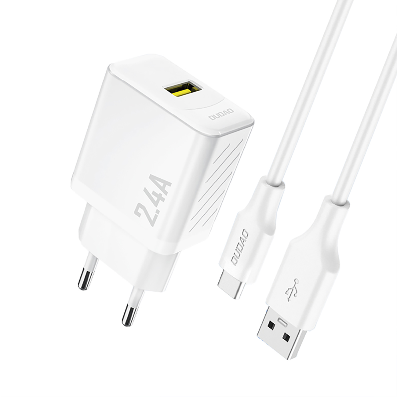 Dudao A23TEU 2.4A GaN USB-A Wall Lādētājs with USB-A - USB-C Kabelis - Balts