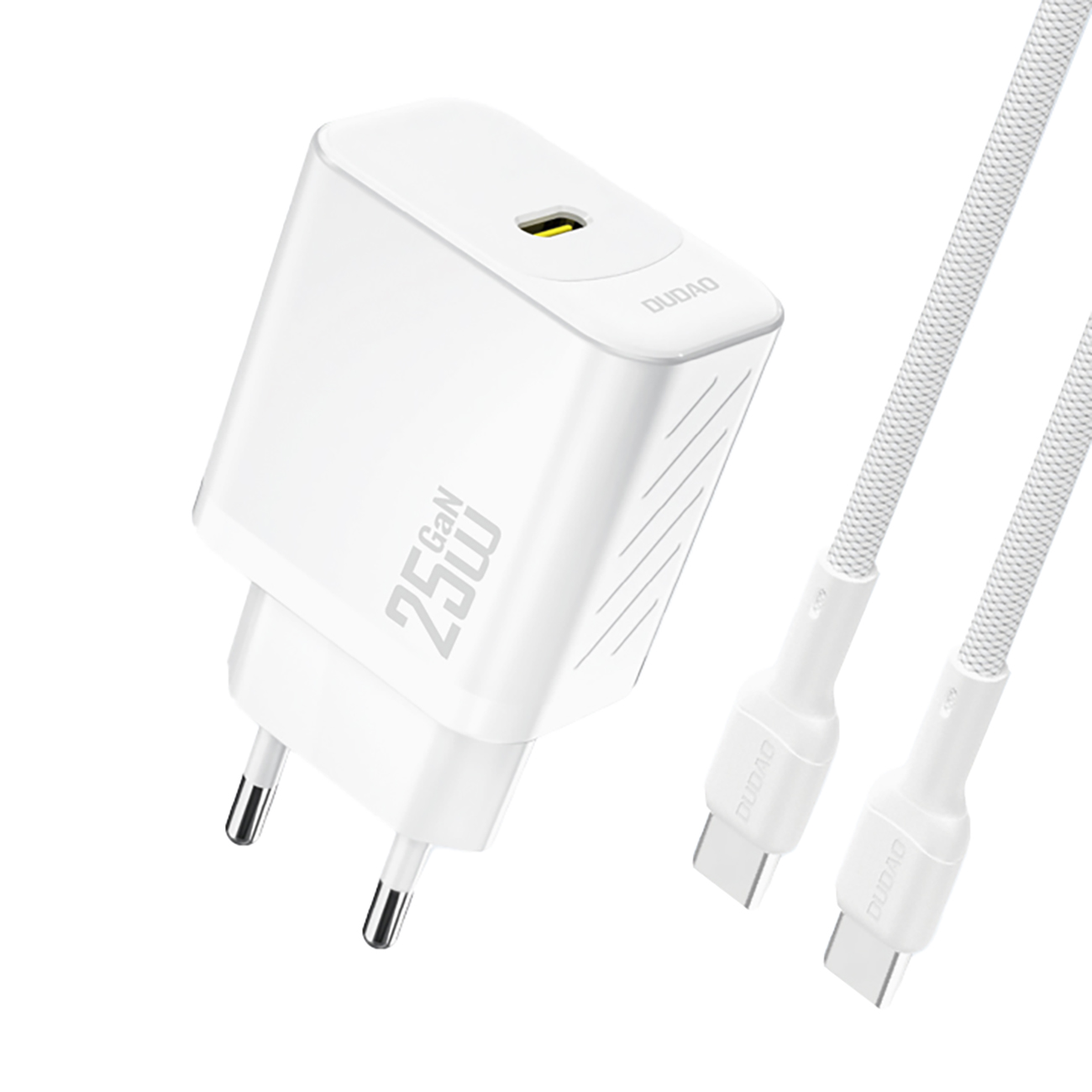 Dudao A27CEU PD 25W GaN SB-C Wall Lādētājs with USB-C Kabelis - Balts
