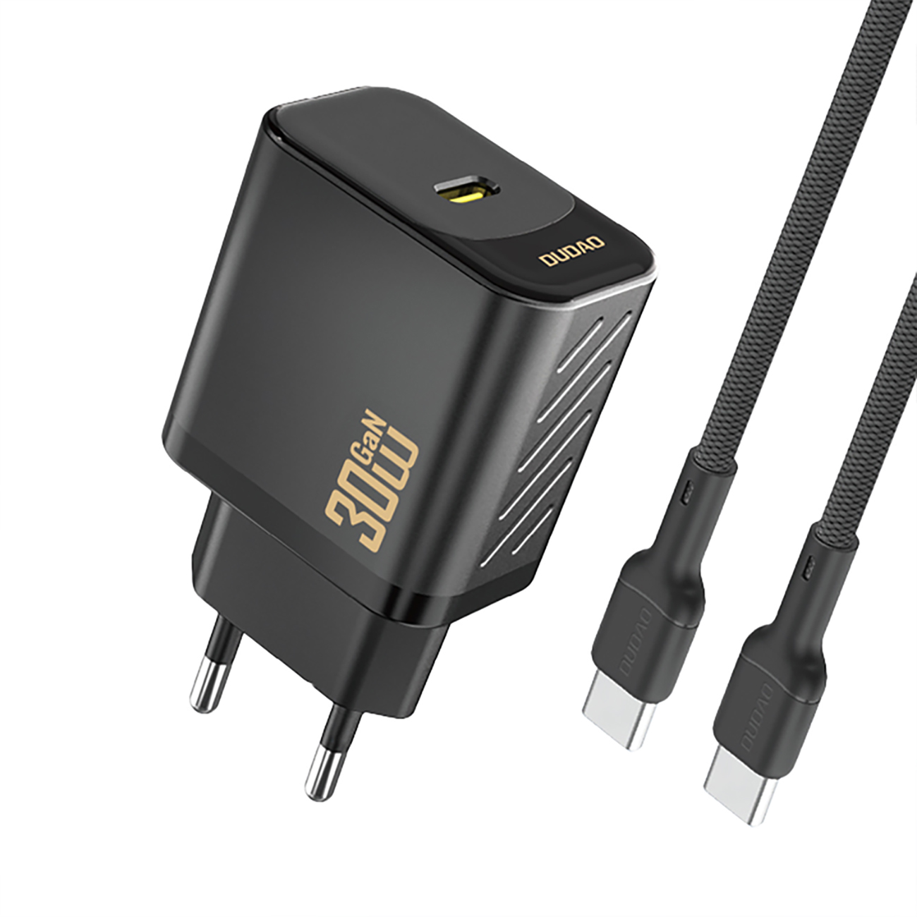 Dudao A27PCEU PD 30W GaN USB-C Wall Lādētājs with USB-C Kabelis - Melns