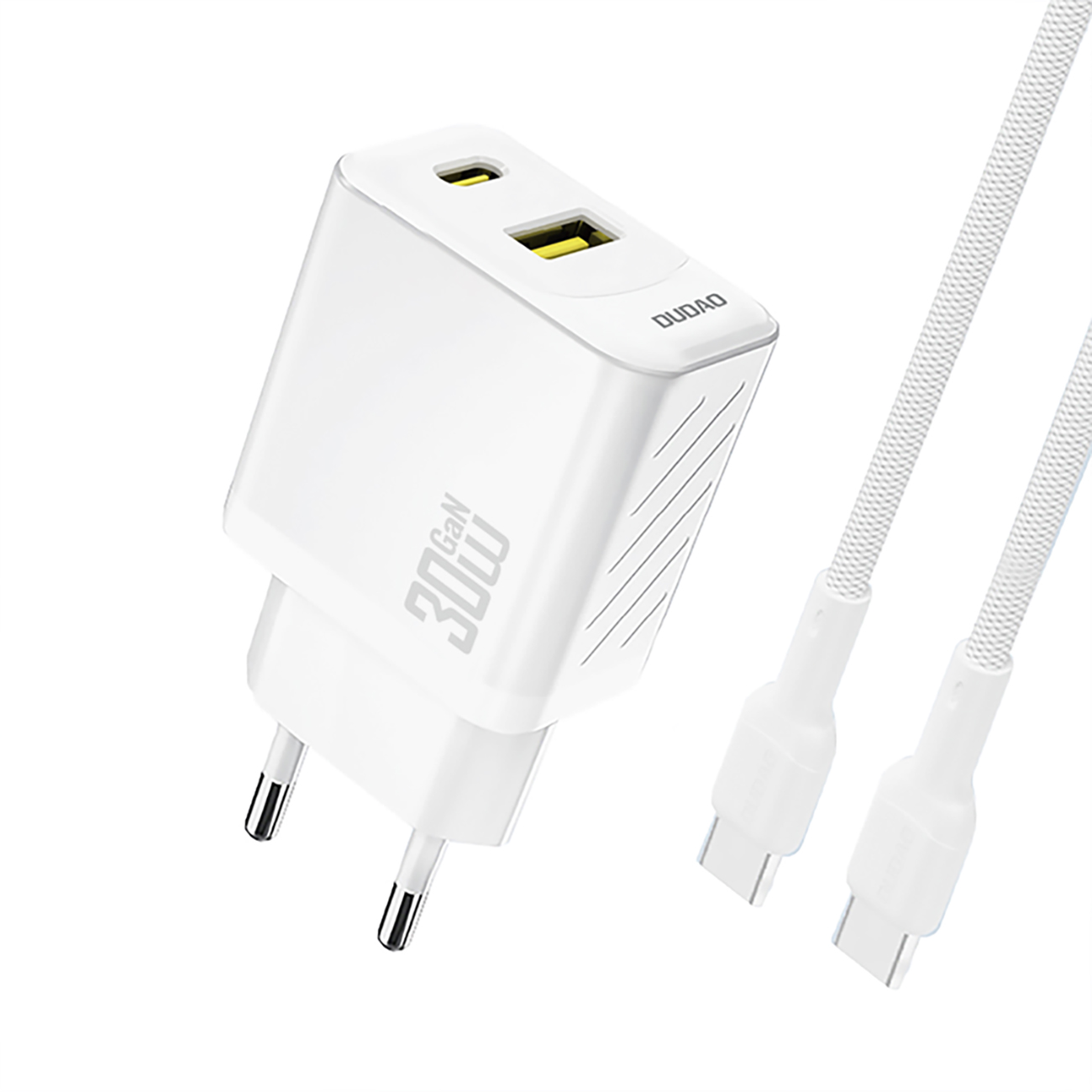 Dudao A27TCEU PD 30W GaN USB-A USB-C Wall Charger with USB-C Cable - White