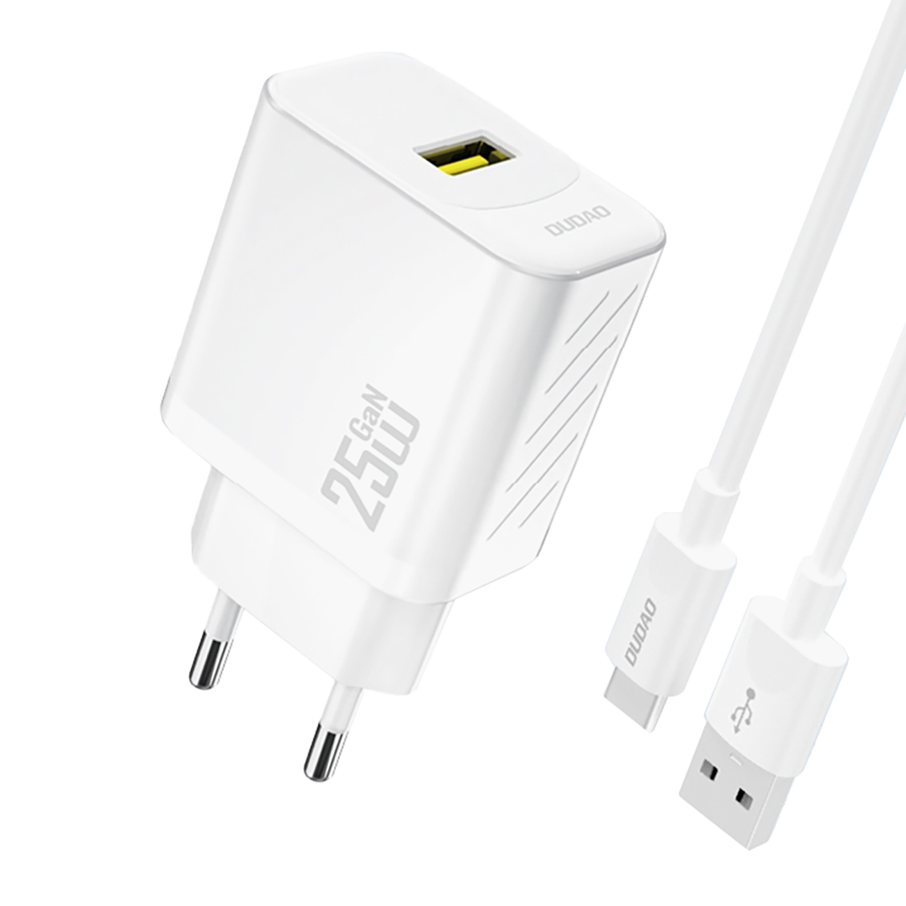 Dudao A27STEU 25W GaN USB-A Wall Charger with USB-A - USB-C Cable - White