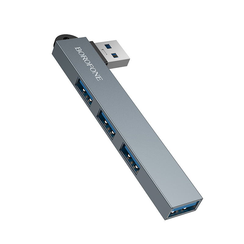 Borofone adapteris HUB FH1 4 in 1 - USB uz 3xUSB 2.0 + USB 3.0 - pelēks