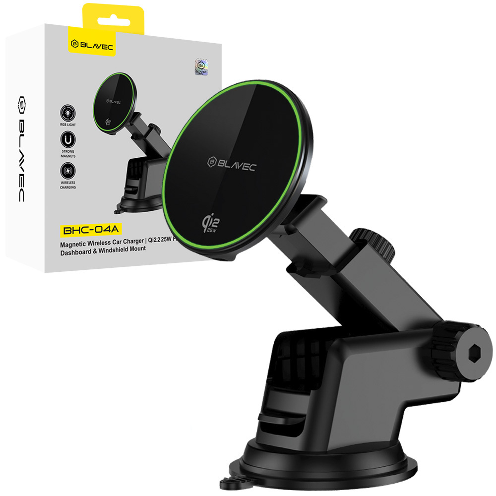 Blavec Car holder BHC-04A Qi2.2 25W magnetic with induction charging do szyby (BHC04A-MWIB) black