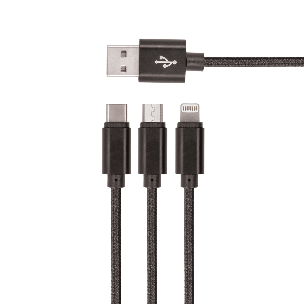 Setty 3in1 kabelis USB - Lightning + USB-C + microUSB 1,0 m 2A KN3W1-01 melns
