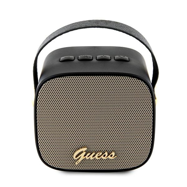 Guess Bluetooth skaļrunis GUWSB2P4SMK Skaļrunis mini melns/melns 4G Leather Script Logo with Siksniņa