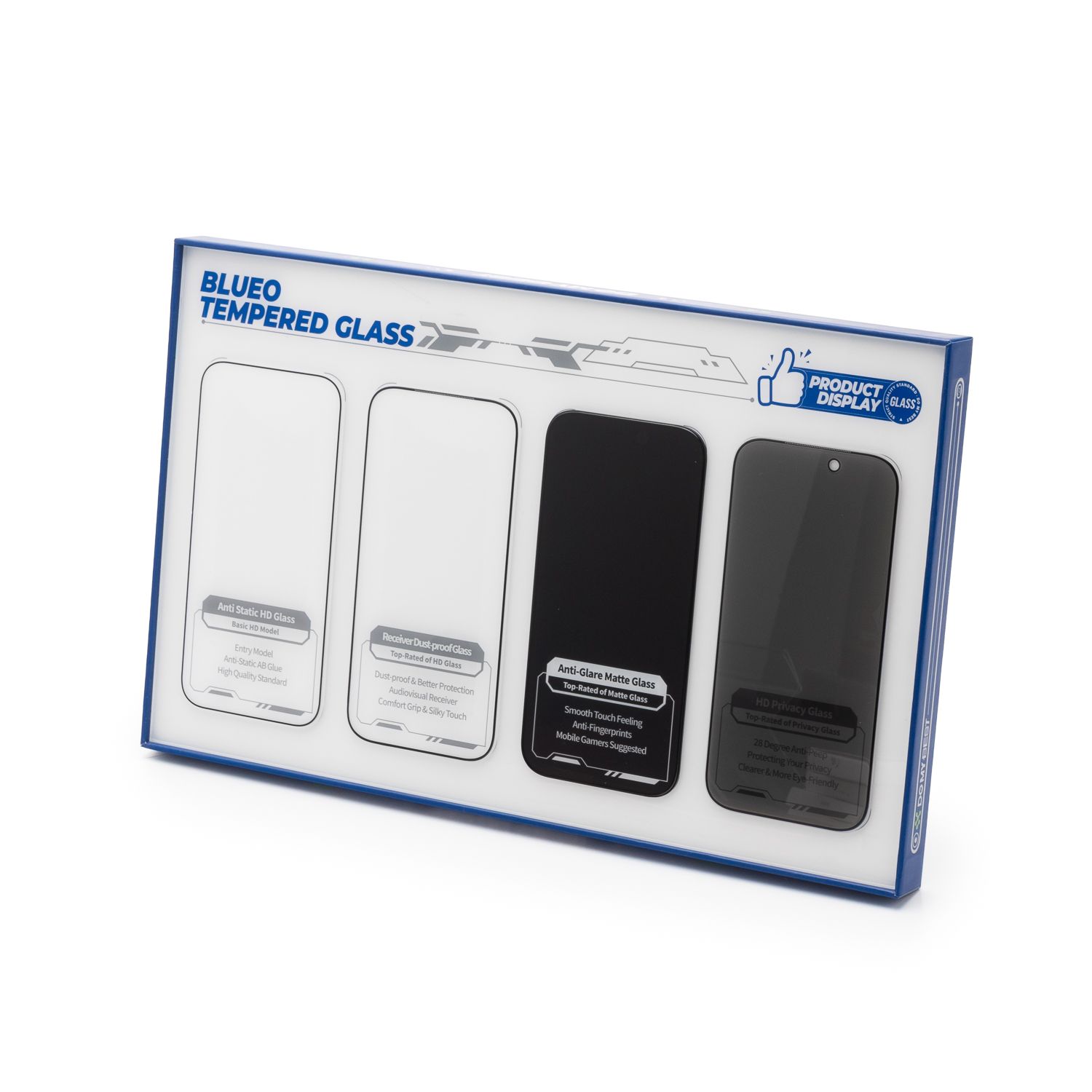 BLUEO rūdīta stikla displejs