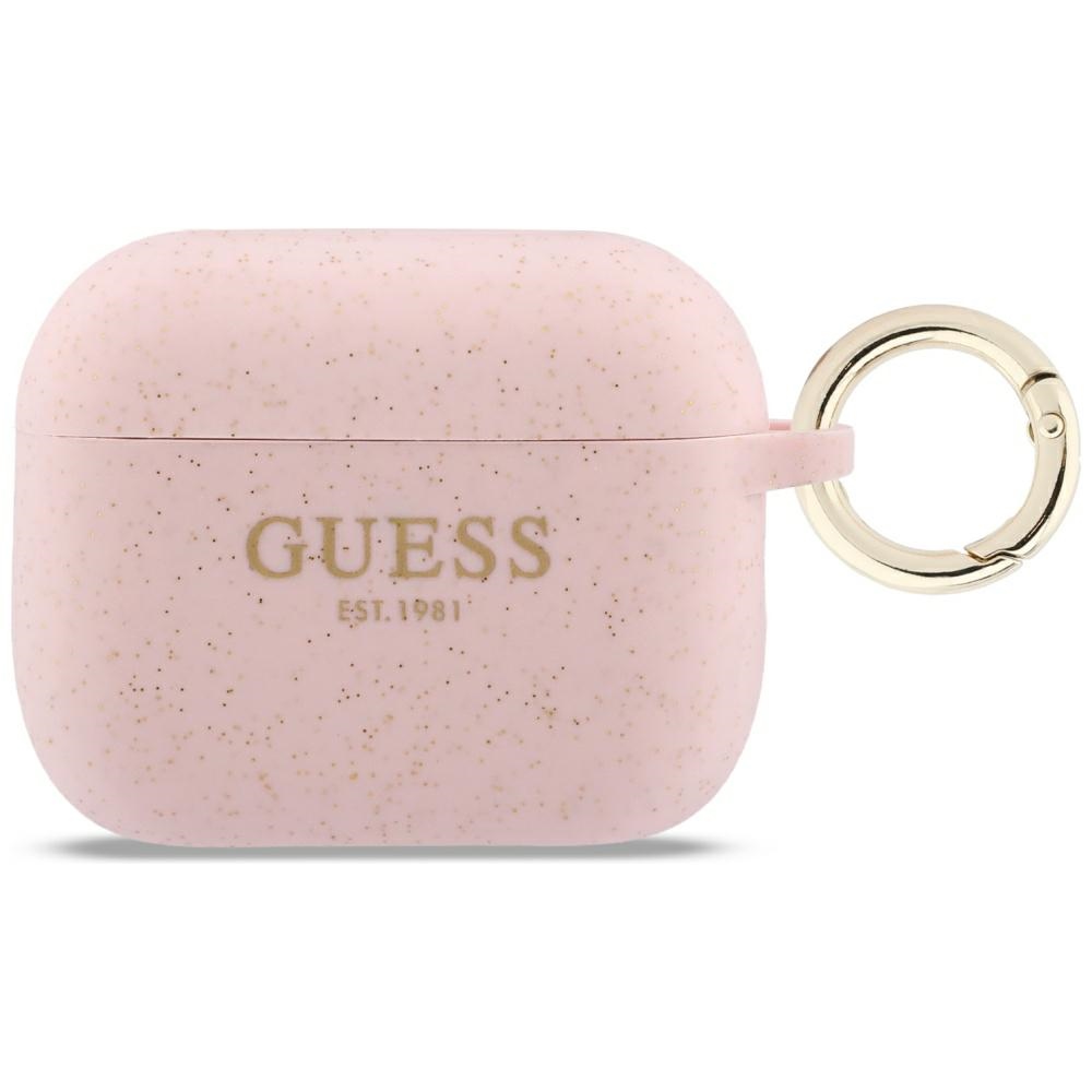 Guess Silikona Glitter Ring Maciņš for AirPods Pro 3 - rozā