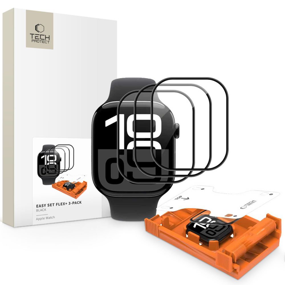 Tech-Protect Easy Set Flex+ 3 iepakojumu rūdītais stikls Apple Watch 42mm - Melns