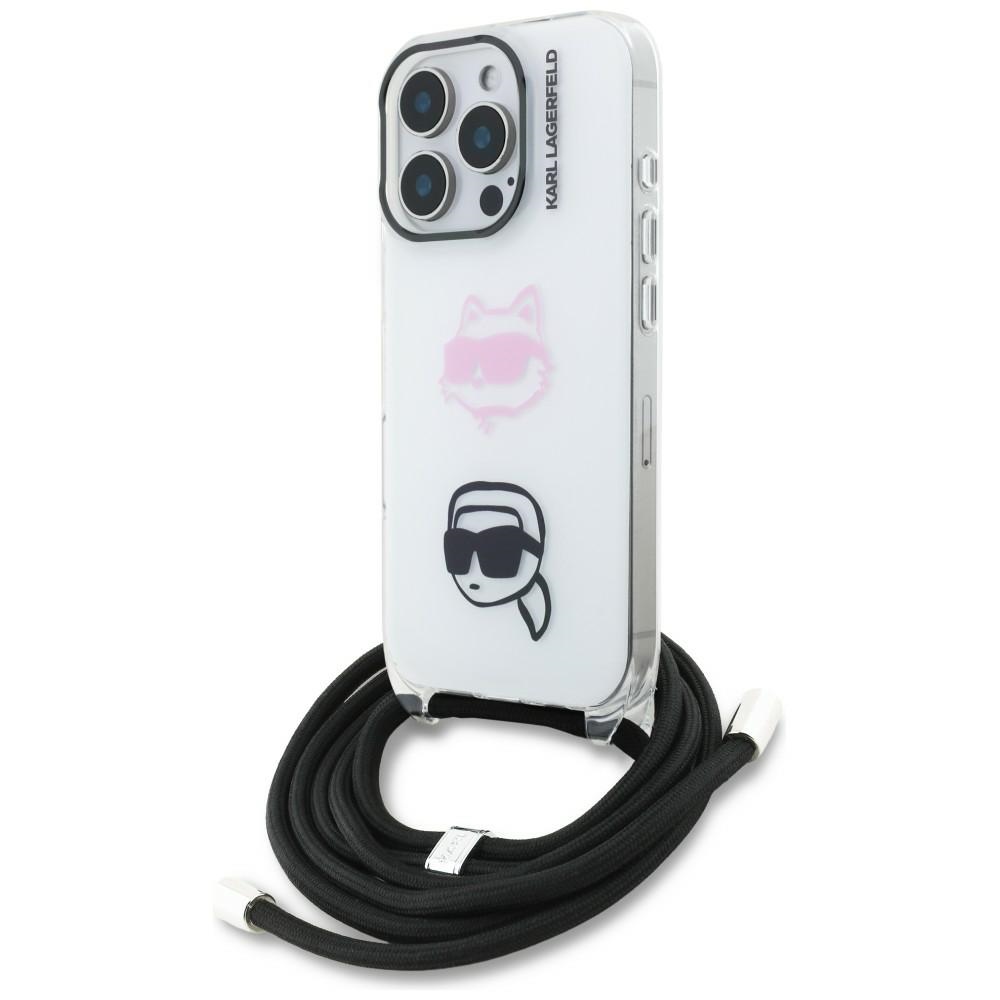 Karl Lagerfeld IML Crossbody Karl&Choupette Head Maciņš for iPhone 16 Pro Max - balts