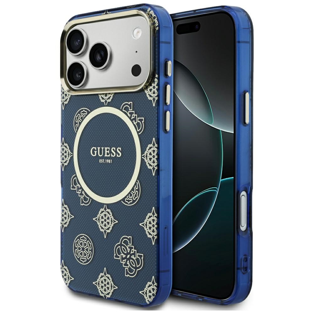 Guess IML Peony Dot MagSafe Maciņš for iPhone 17 Pro Max - zils