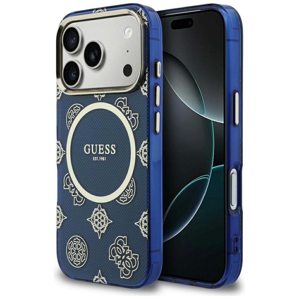 Guess IML Peony Dot MagSafe Maciņš for iPhone 17 Pro - zils
