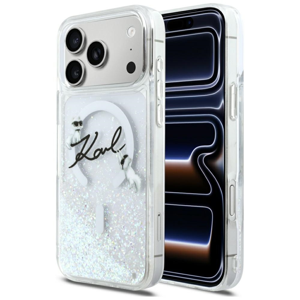 Karl Lagerfeld Liquid Glitter Karl Script Logo MagSafe Maciņš for iPhone 17 Pro Max - Clear