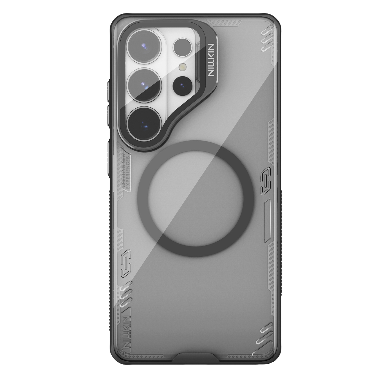 Nillkin Iceblade Prop Magnetic Maciņš with Camera Maciņš and Statīvs saderīgs ar MagSafe for Samsung Galaxy S26 Ultra - caurspīdīgs melns