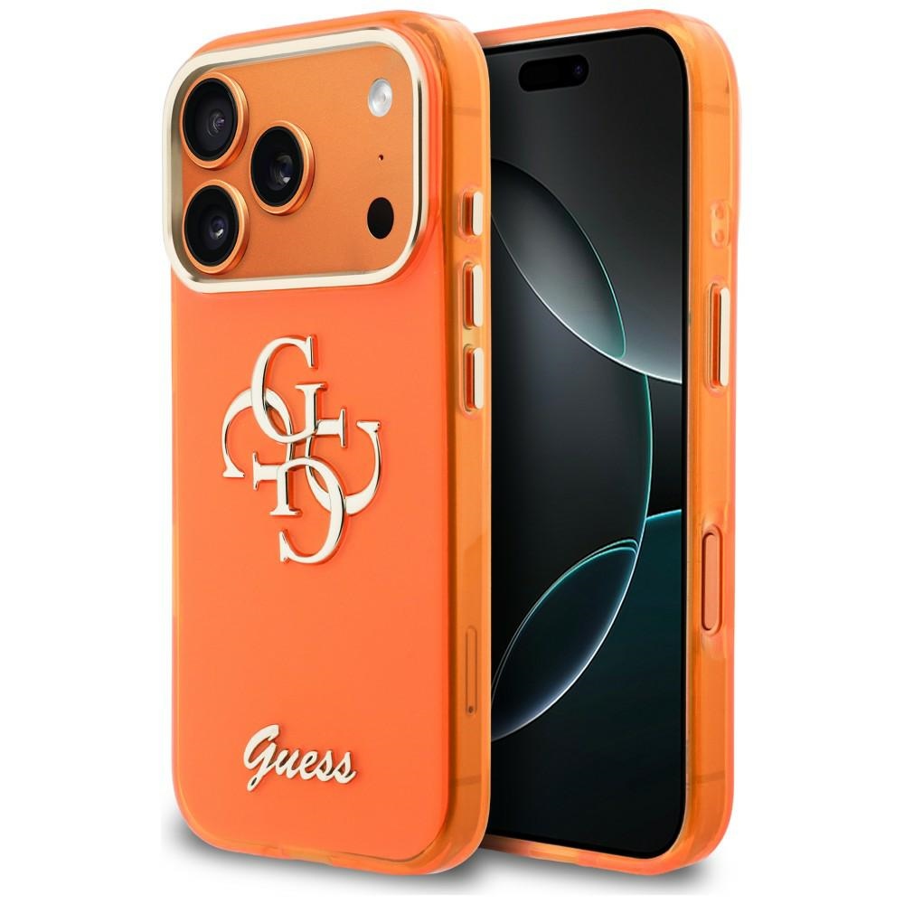 Guess IML 4G Script Metal Maciņš for iPhone 17 Pro - oranžs