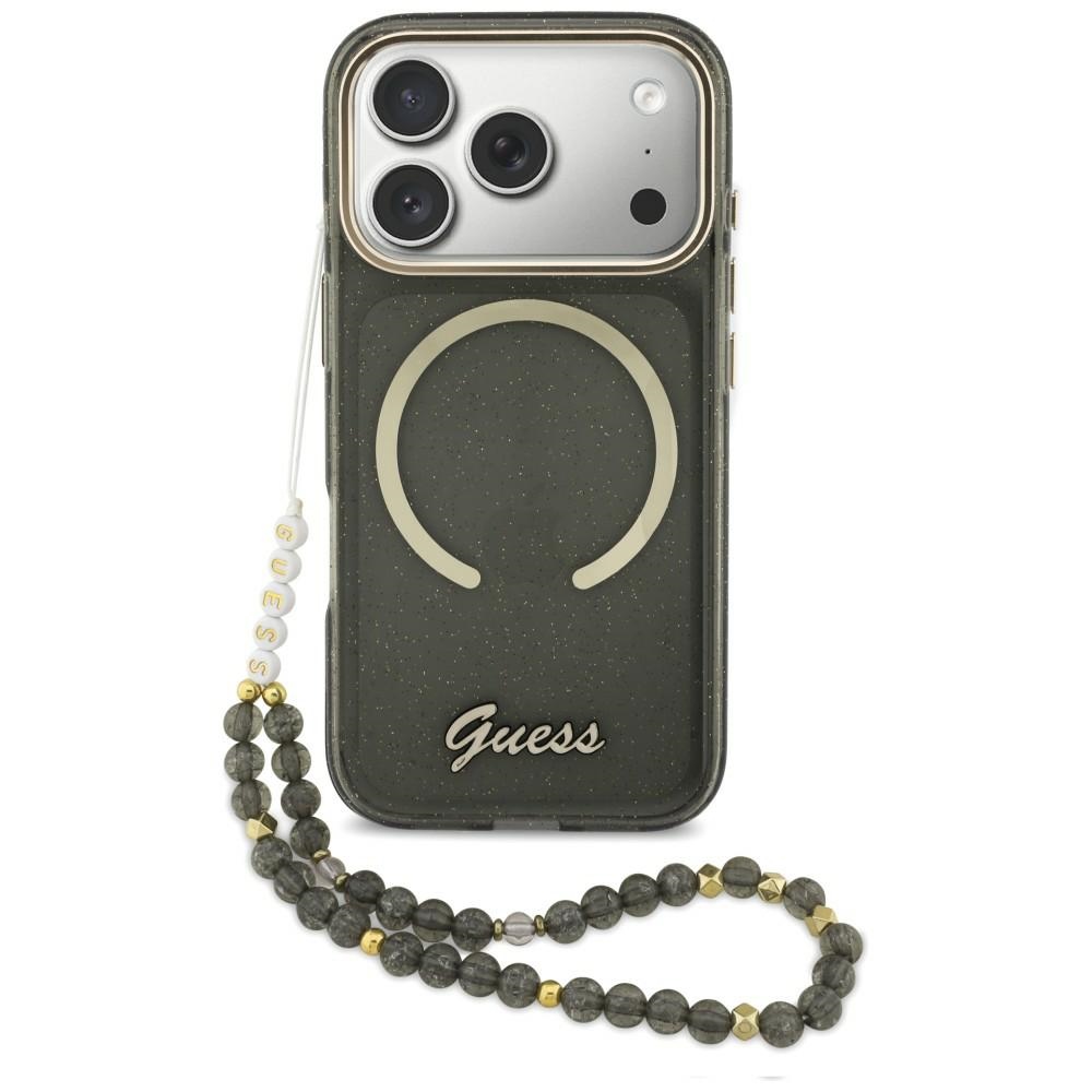 Guess IML Glitters Script Siksniņa MagSafe Maciņš for iPhone 17 Pro - melns