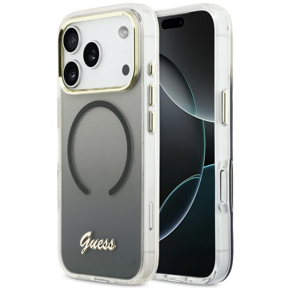 Guess IML Gradient Script Metal MagSafe Maciņš for iPhone 17 Pro Max - melns