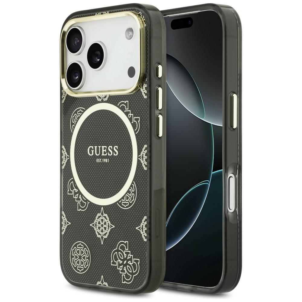 Guess IML Peony Dot MagSafe Maciņš for iPhone 17 Pro - melns