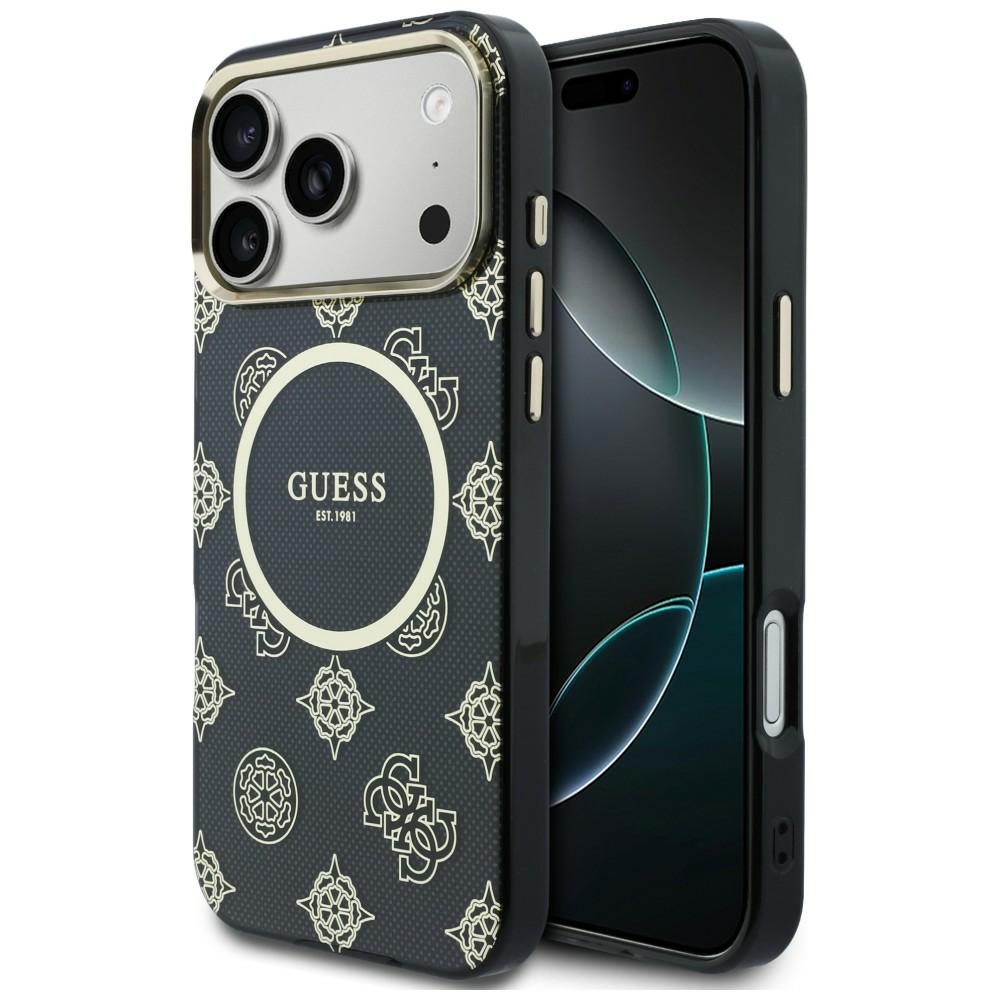 Guess IML Peony Dot MagSafe Maciņš for iPhone 17 Pro Max - melns