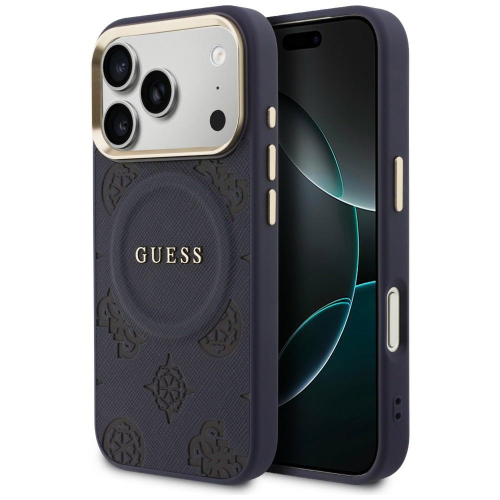 Guess Peony Hot Stamp MagSafe Maciņš for iPhone 17 Pro - zils