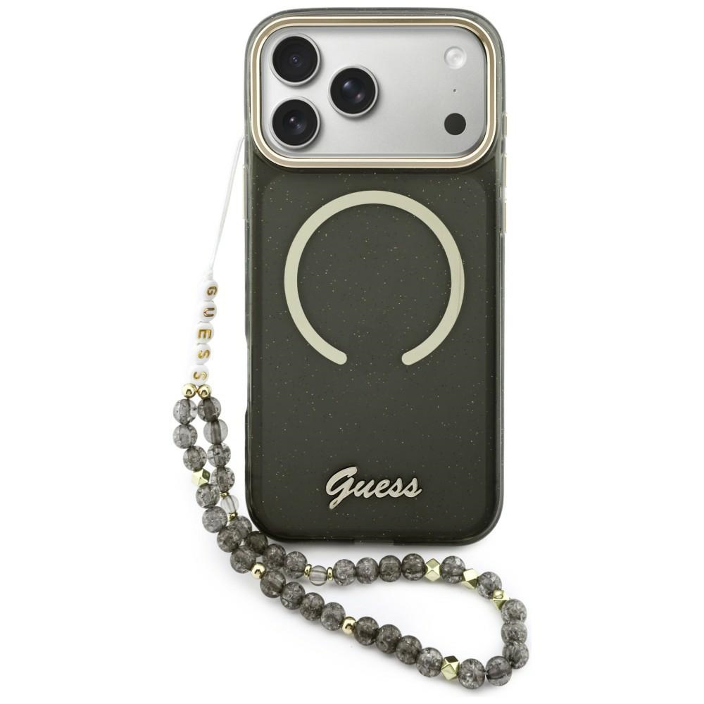 Guess IML Glitters Script Siksniņa MagSafe maciņš for iPhone 17 Pro Max - melns
