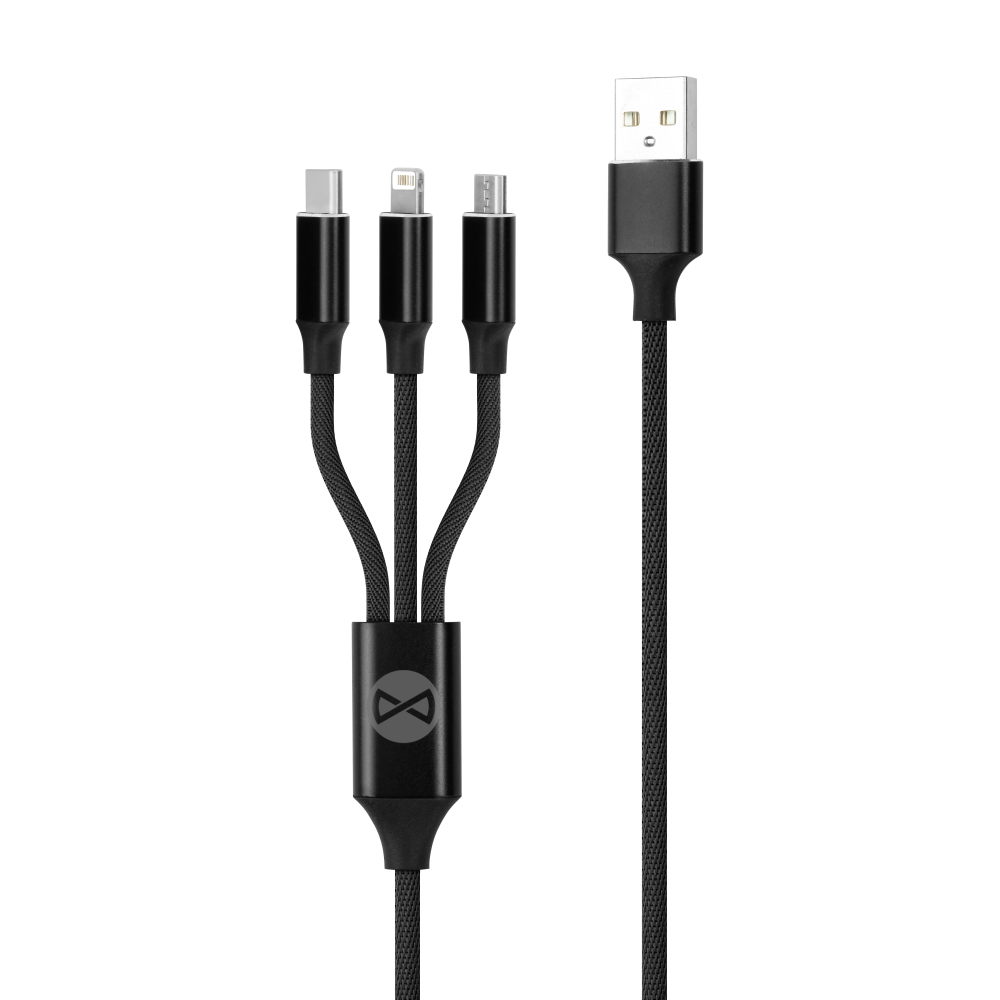 Forever 3in1 kabelis USB - Lightning + USB-C + microUSB 1,2 m 2A melns