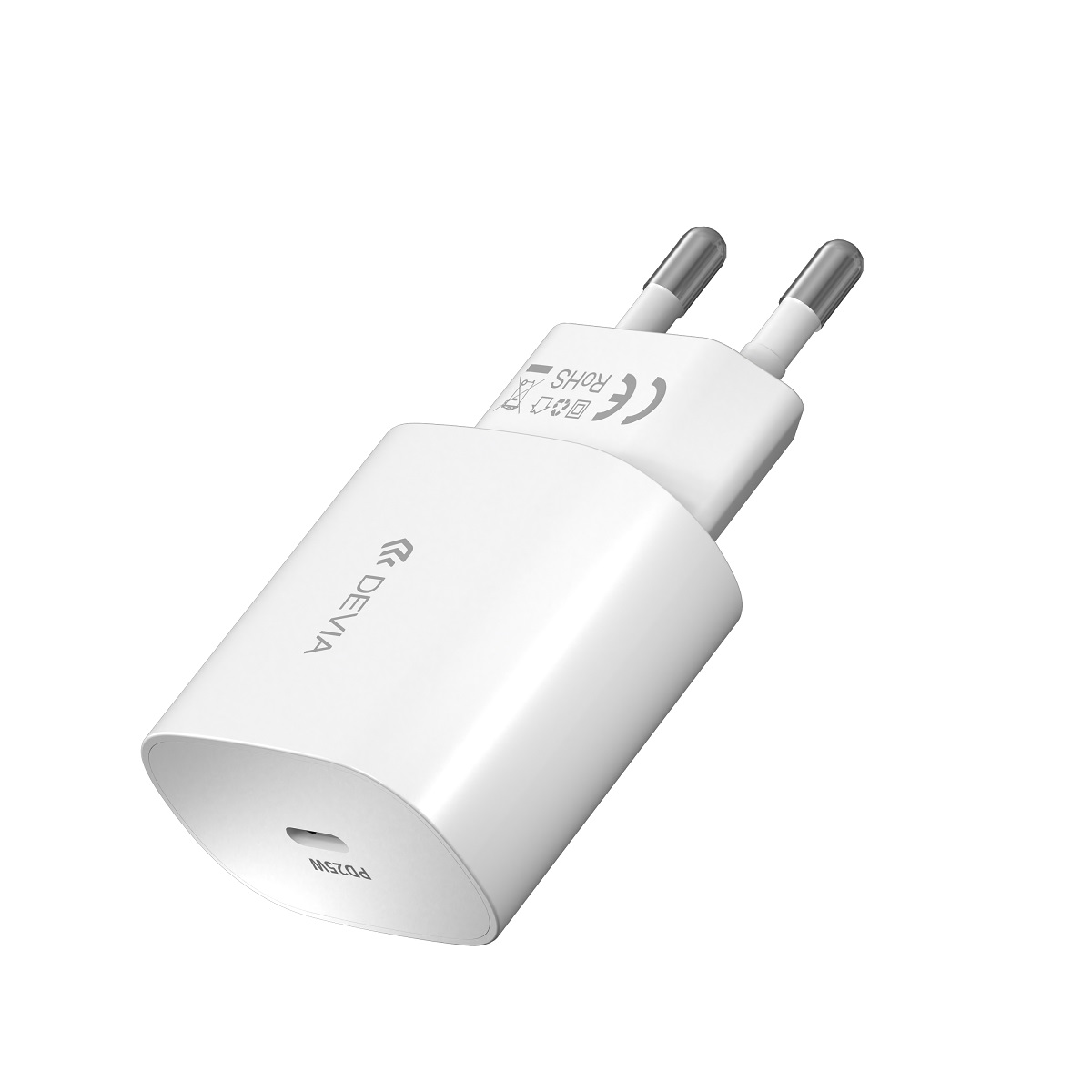 Devia sienas lādētājs Smart PD 25W 1x USB-C balts + kabelis USB-C - USB-C