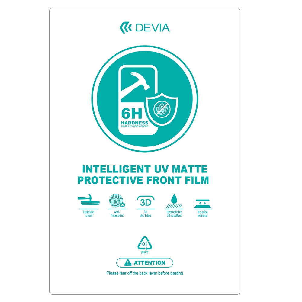 Devia Viedtālruņu plēves komplekts UV 0,19mm mat 20gab 6H griešanas mašīnai viedtālruņu LCD displejiem