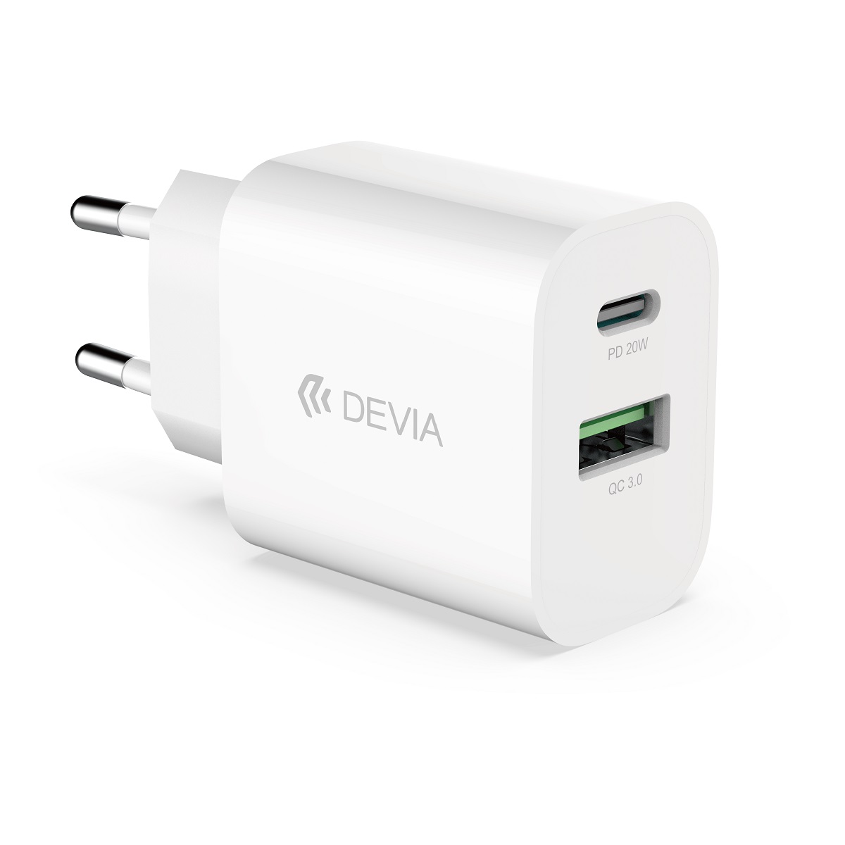 Devia sienas lādētājs Smart PD 1x USB-C 1x USB 20W balts