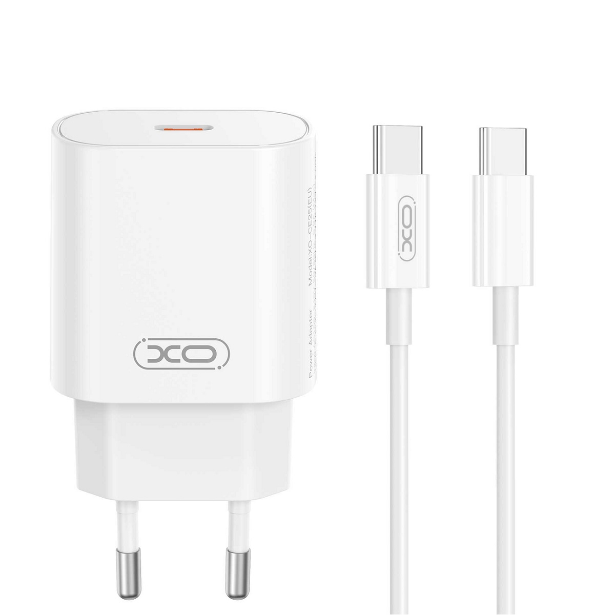 XO sienas lādētājs CE25 PD 25W 1x USB-C balts + kabelis USB-C - USB-C