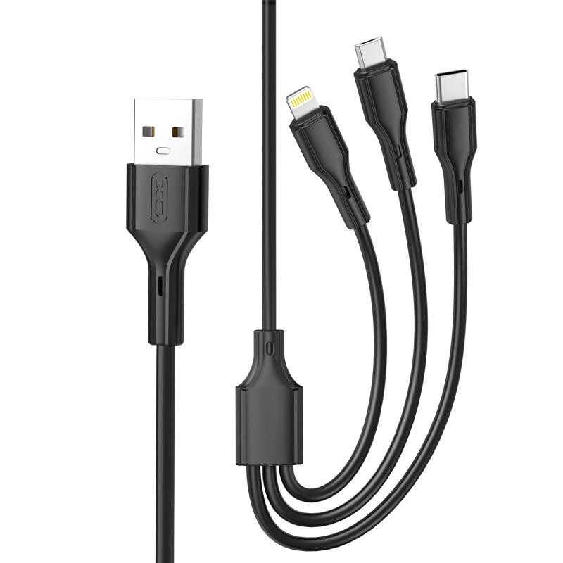 XO kabelis NB230 3w1 USB - Lightning + USB-C + microUSB 1,0m 2,4A melns