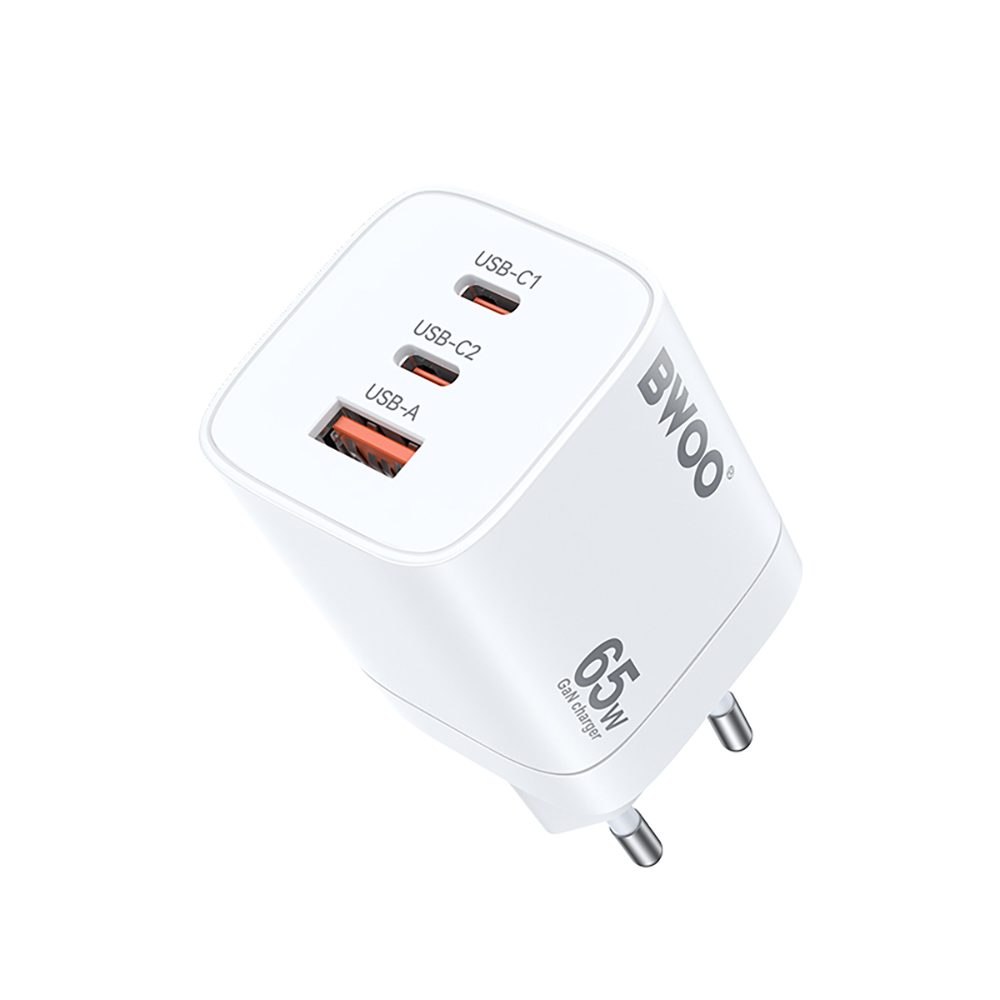 BWOO CDA147PD sienas lādētājs 65W 2x USB-C pieslēgvieta + USB-A, balts