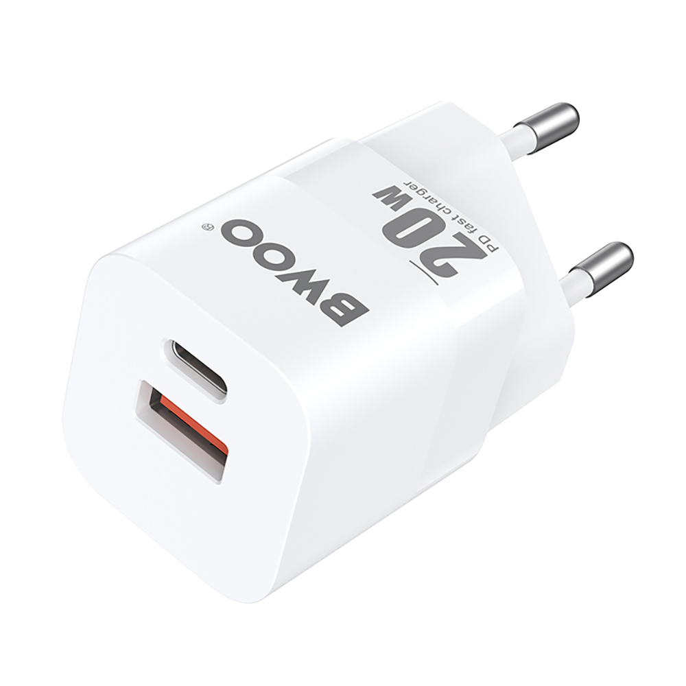 BWOO CDA156 PD sienas lādētājs 1x USB-C 1v USB 20W balts