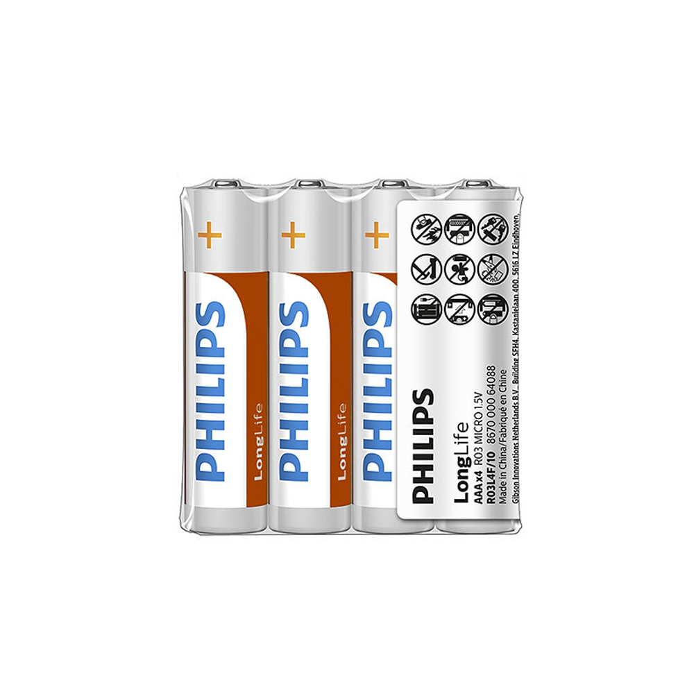 Akumulators PHILIPS AAA LR03 LONGLIFE 4gab Power Alkaline