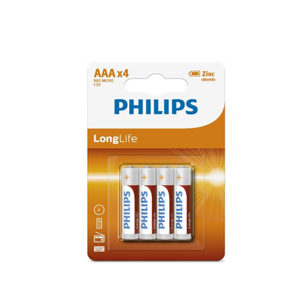 Akumulators PHILIPS AAA LR03 LONGLIFE 4gab Blisteris