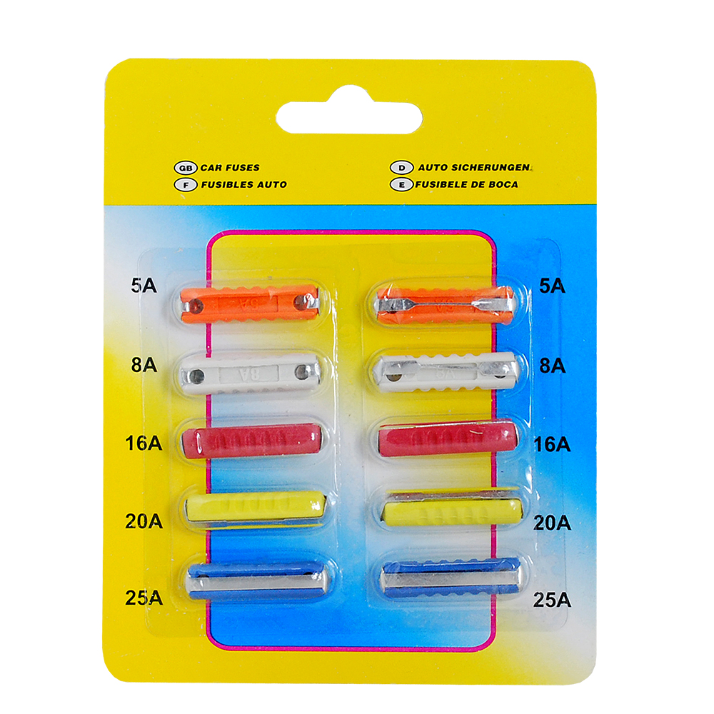 Cilindriskie auto drošinātāji 5A, 8A, 16A, 2A, 25A 10 gab. komplekts.