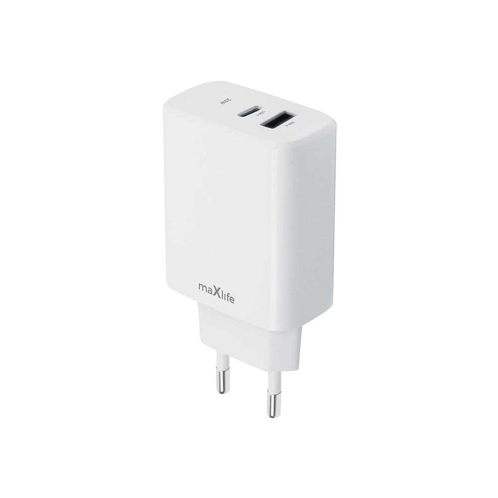 Maxlife MXTC-10-20AC PD QC lādētājs 1x USB-C 1x USB 20W balts