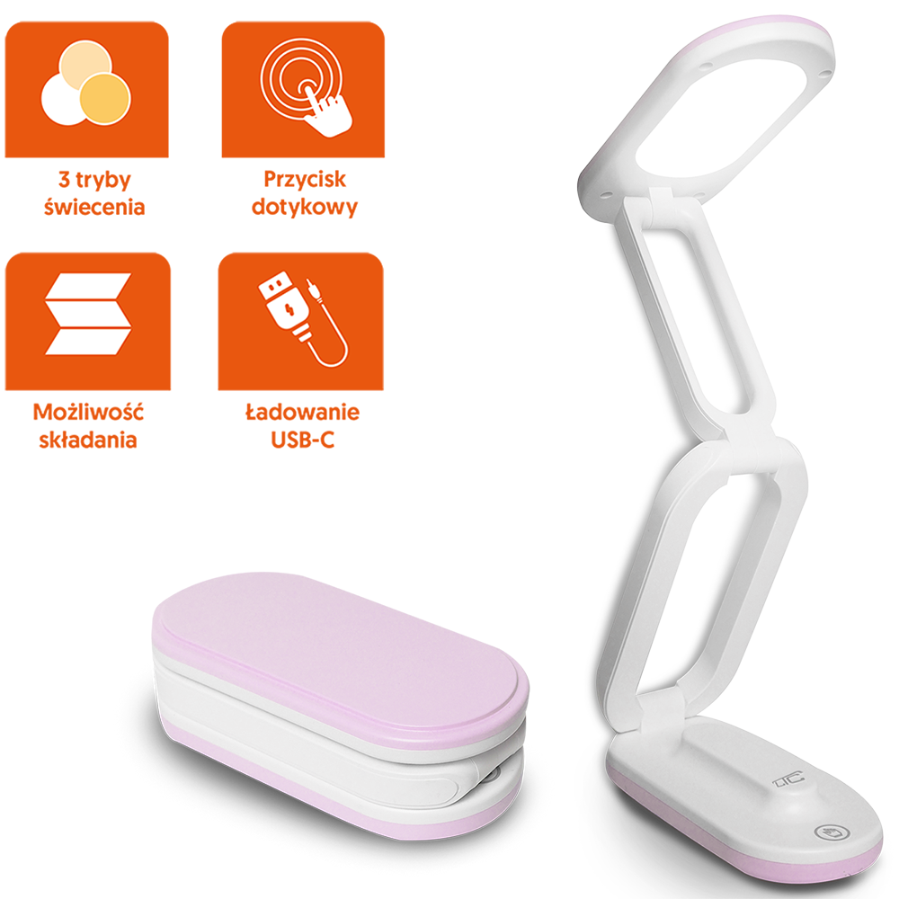 Saliekama LED galda lampa 10W, 3000/4500/6000K, 1200mAh, rozā, LTC