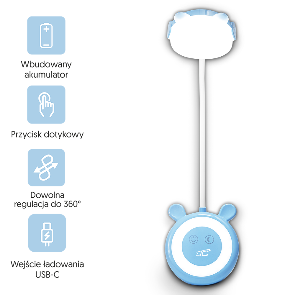 LED Teddy bear desk Lamp  3W, 3000/4500/6000K, adjustable, 1200mAh, blue,  LTC