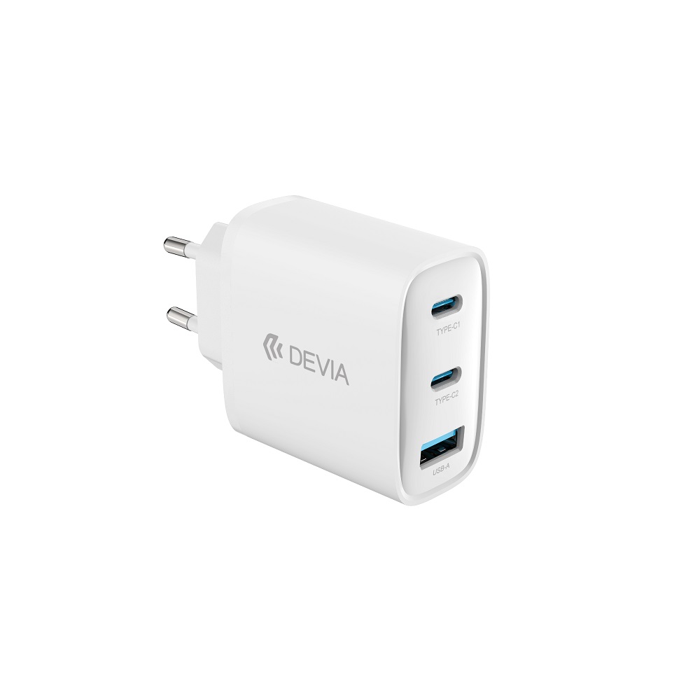 Devia wall lādētājs Extreme PD GaN 65W 2x USB-C 1x USB balts + kabelis USB-C - USB-C laptop lādētājs