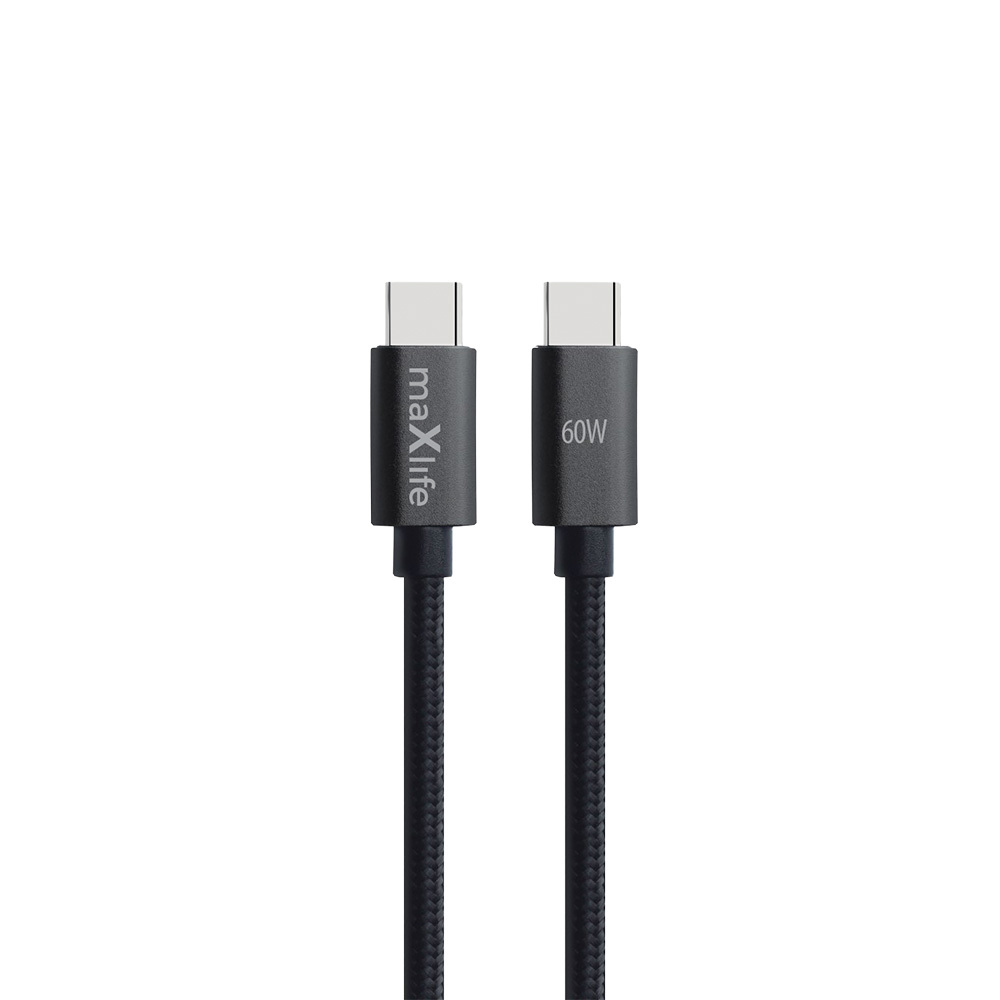 Maxlife MXUC-12 kabelis USB-C - USB-C 1,0 m 60W melns