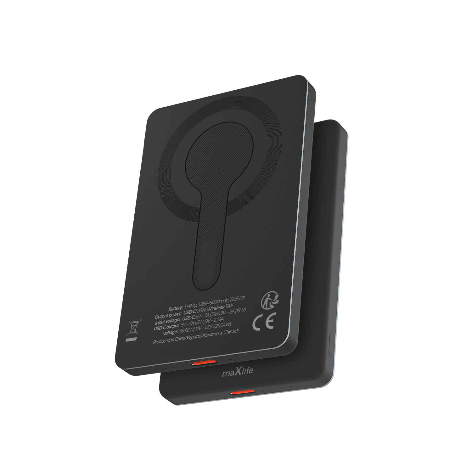 Maxlife bezvadu portatīvais lādētājs MXPB-05 20W PD 5000 mAh magnetic melns