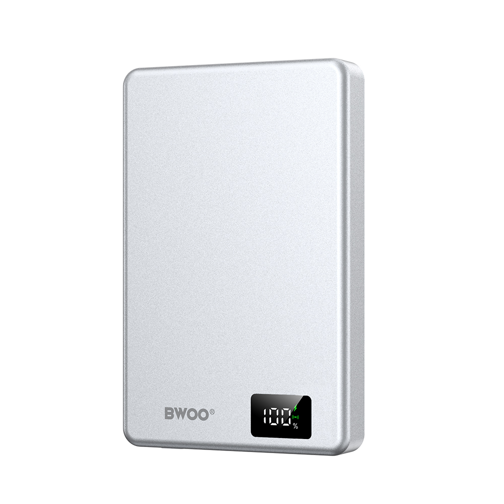 BWOO ultra-slim aluminium magnetic portatīvais lādētājs P76 PD 20W 10000 mAh with digital display and USB-C port melns