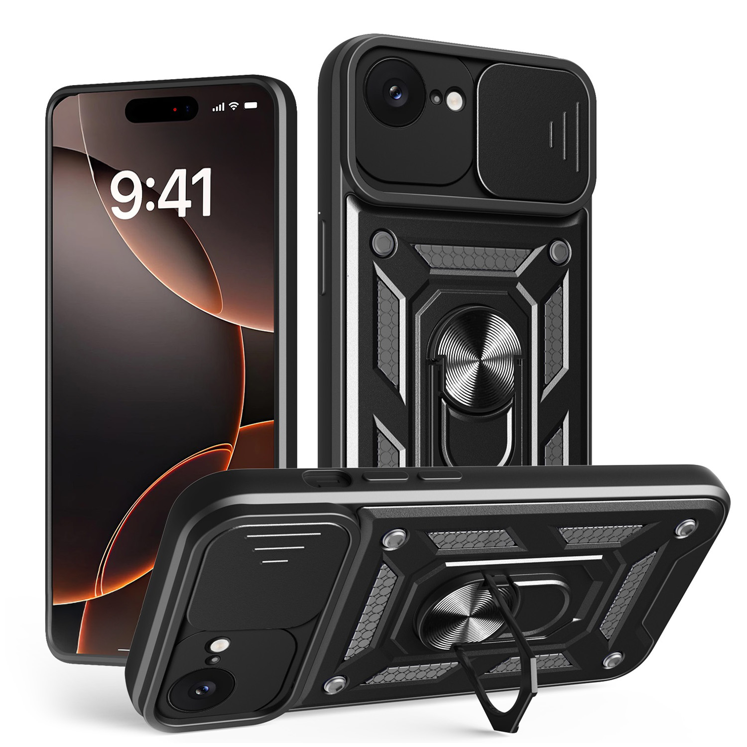 Defender Slide korpuss iPhone 16e / 17e melns