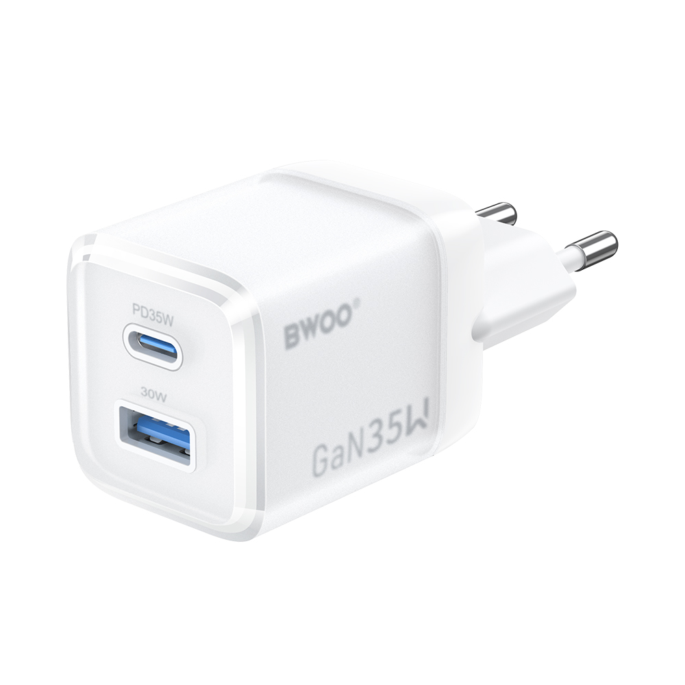 BWOO GaN wall lādētājs CDA222 PD 35W 1 x USB 1 x USB-C, balts